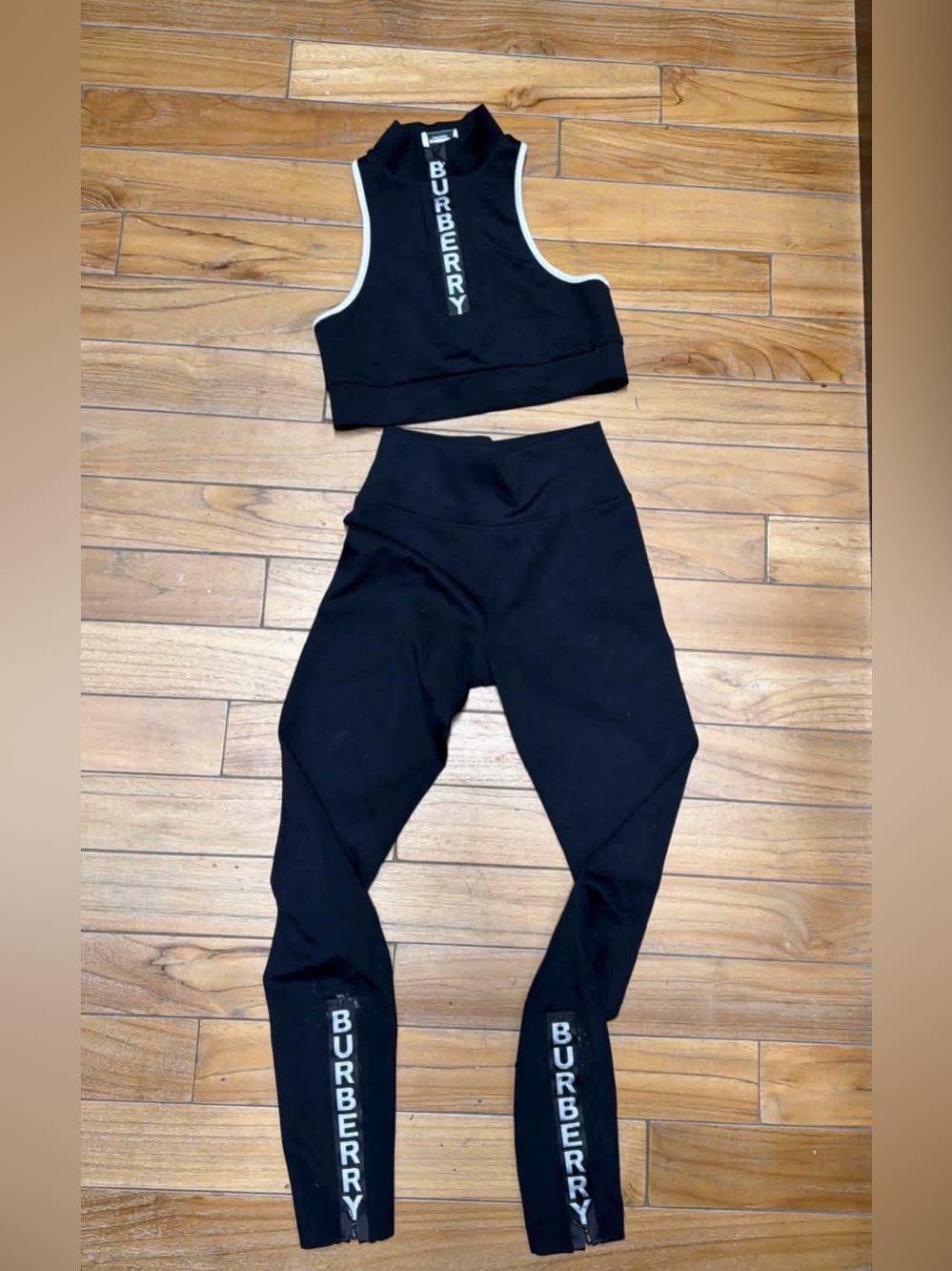 Burberry Black Logo Crop Top and High-Waist Leggings